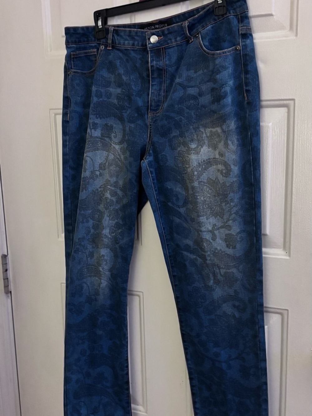 Boston Proper Dark Blue Slim Straight Jeans with Paisley Motif